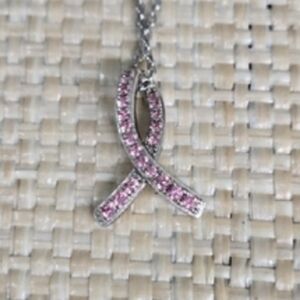 Crystal Pink Ribbon Necklace on 925 Silver Chain
